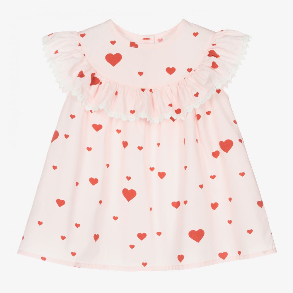 Phi Clothing - Girls Pink Cotton Heart Blouse | Childrensalon
