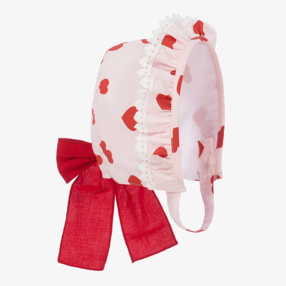 Phi Clothing - Girls Pink Cotton Heart Bonnet | Childrensalon