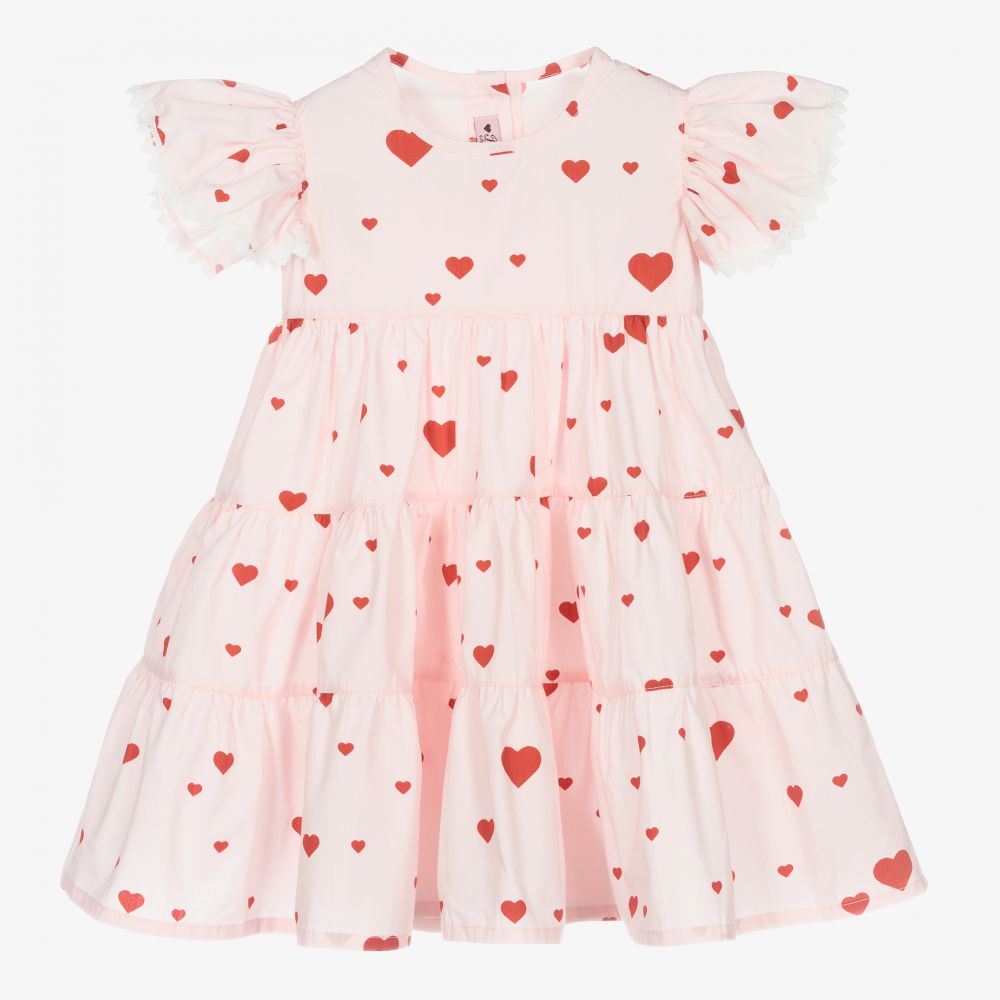 Phi Clothing - Розовое хлопковое платье с сердечками для девочек | Childrensalon