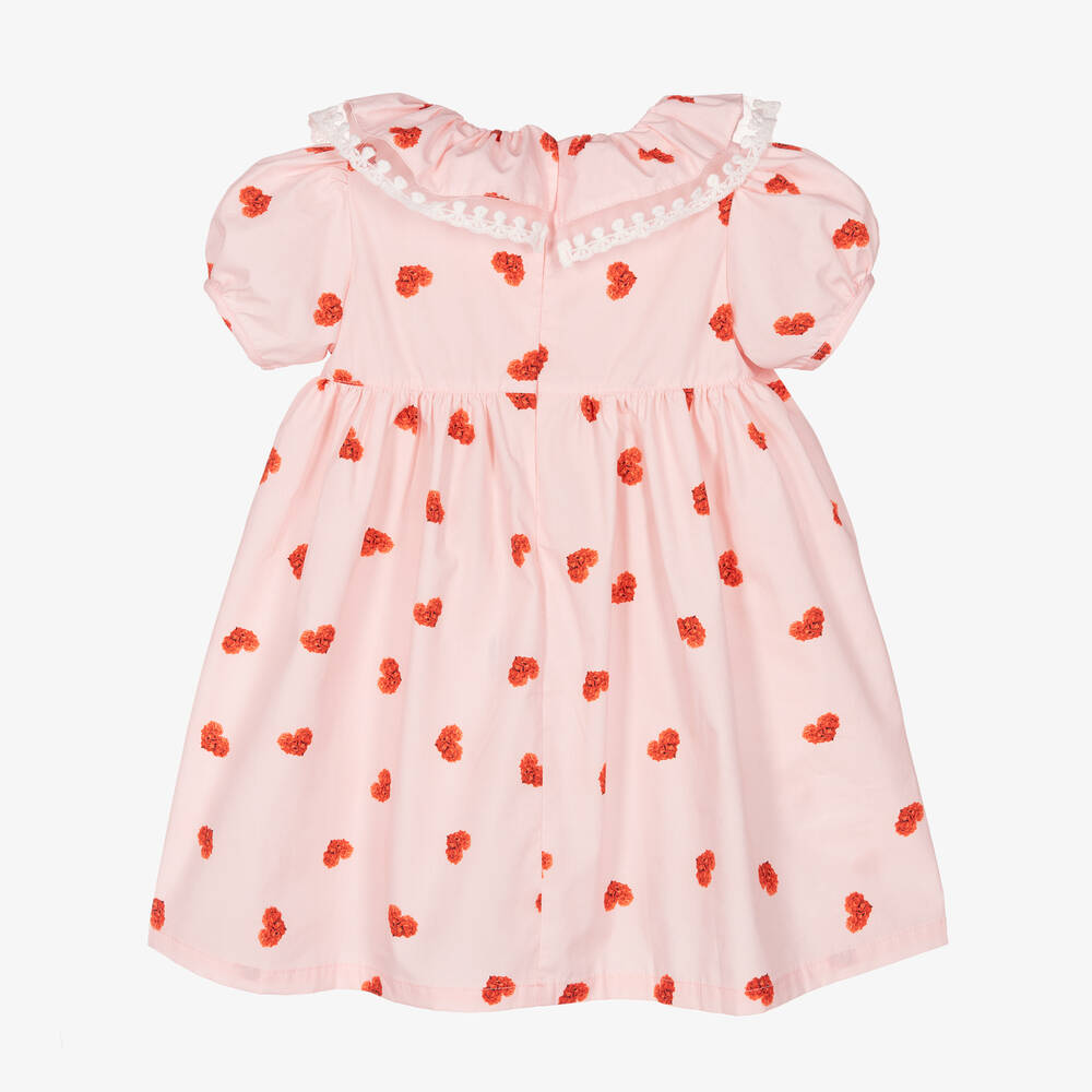 Phi Clothing-فستان قطن بوبلين لون زهري بطبعة قلوب | Childrensalon Outlet