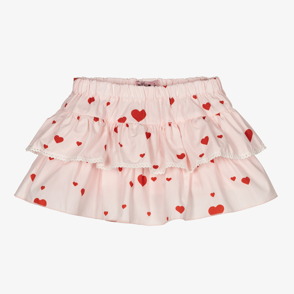 Phi Clothing - Jupe-short rose en coton Cœur Fille | Childrensalon