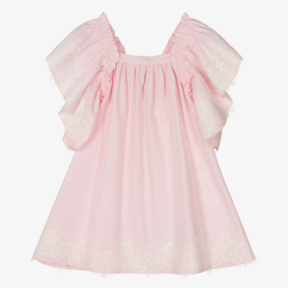 Phi Clothing - Розовое хлопковое платье с кружевом | Childrensalon