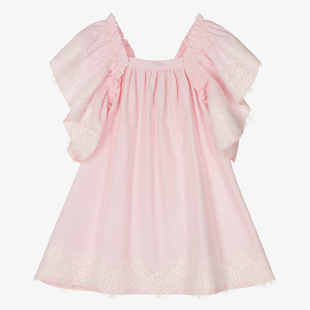 Phi Clothing - Rosa Baumwollkleid mit Spitze (M) | Childrensalon