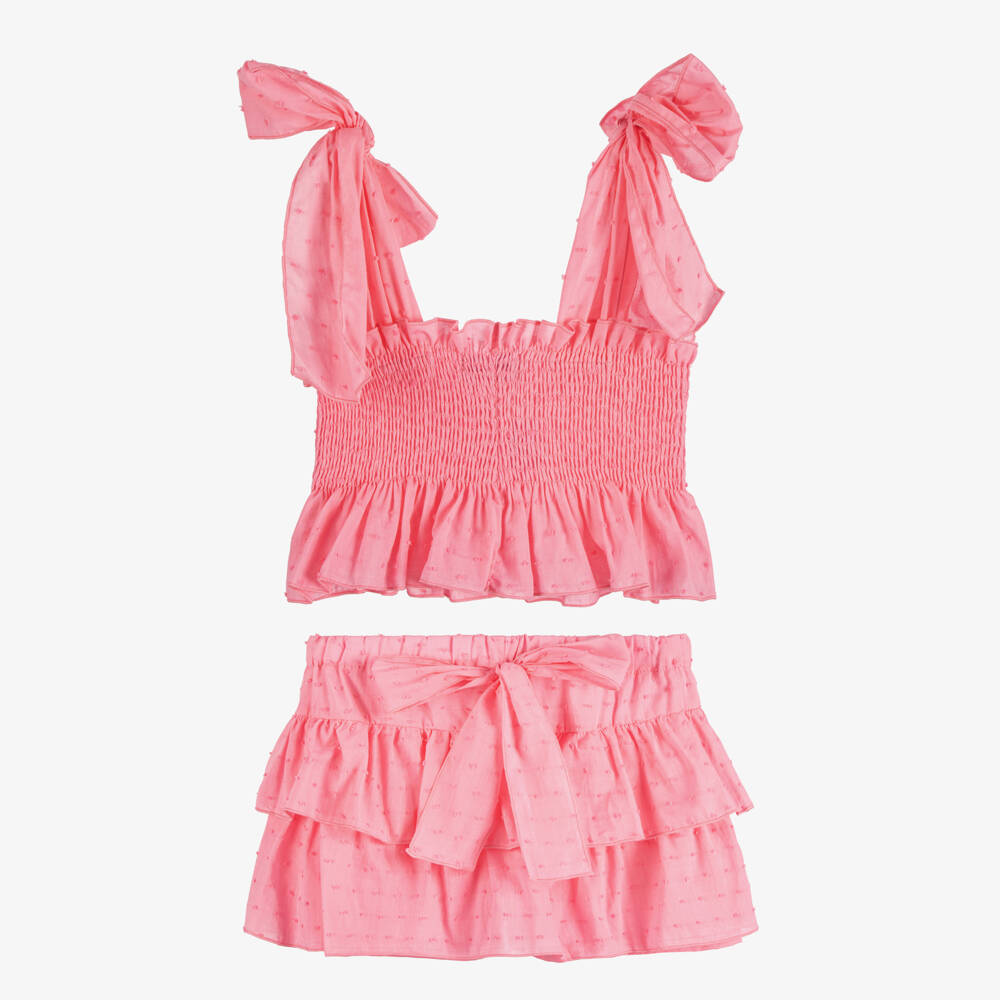Phi Clothing-Girls Pink Cotton Plumeti Top & Skort Set | Childrensalon Outlet