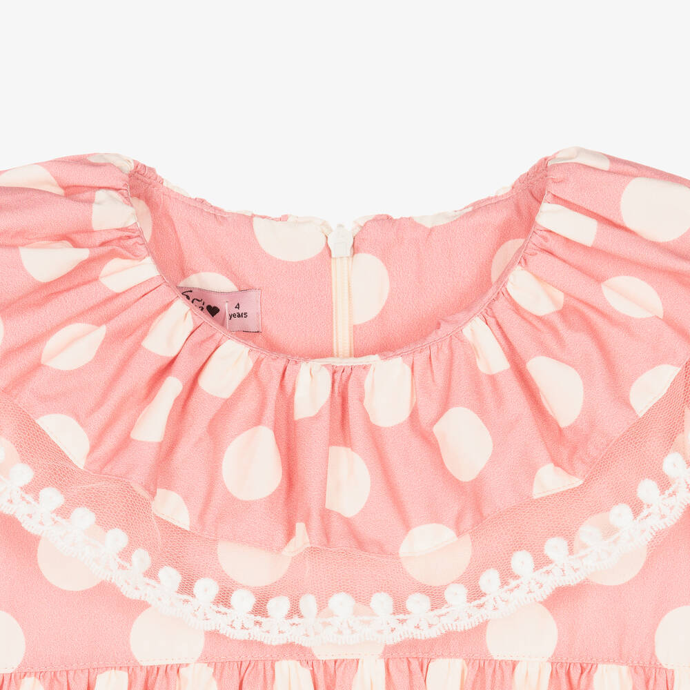 Phi Clothing-Girls Pink Cotton Polka Dot Dress | Childrensalon Outlet