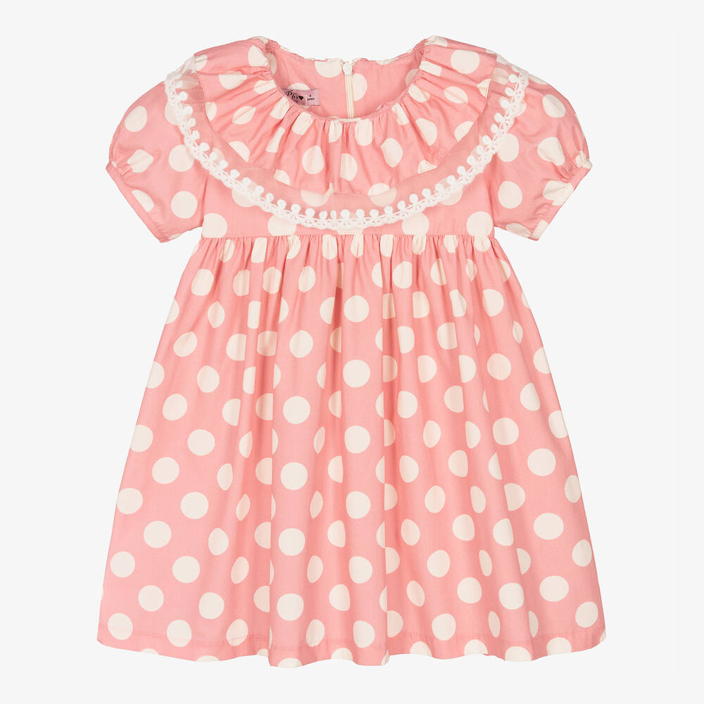 Phi Clothing - Girls Pink Cotton Polka Dot Dress | Childrensalon