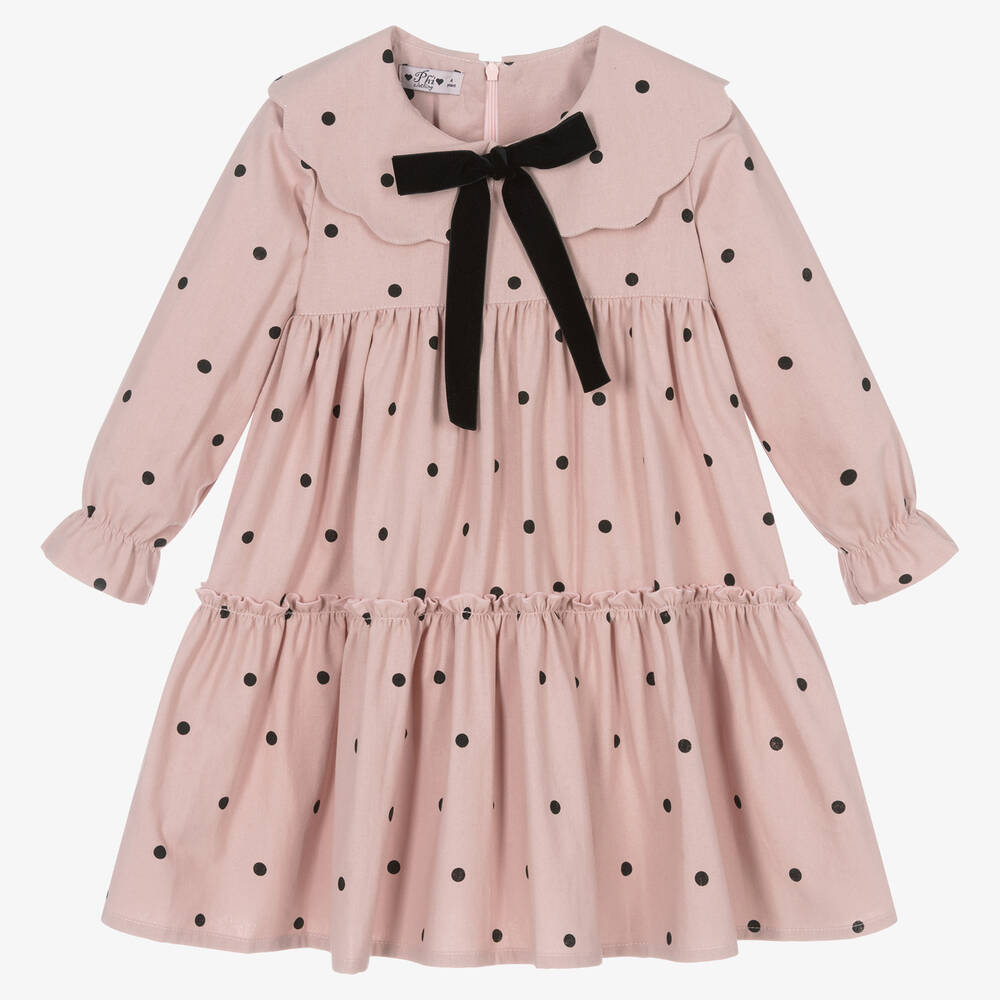 Phi Clothing - Girls Pink Cotton Polka Dot Dress | Childrensalon