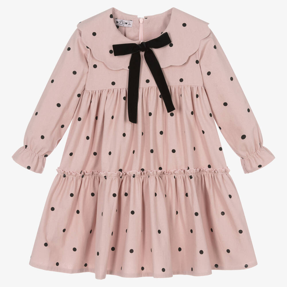 Phi Clothing - Rosa gepunktetes Baumwollkleid | Childrensalon