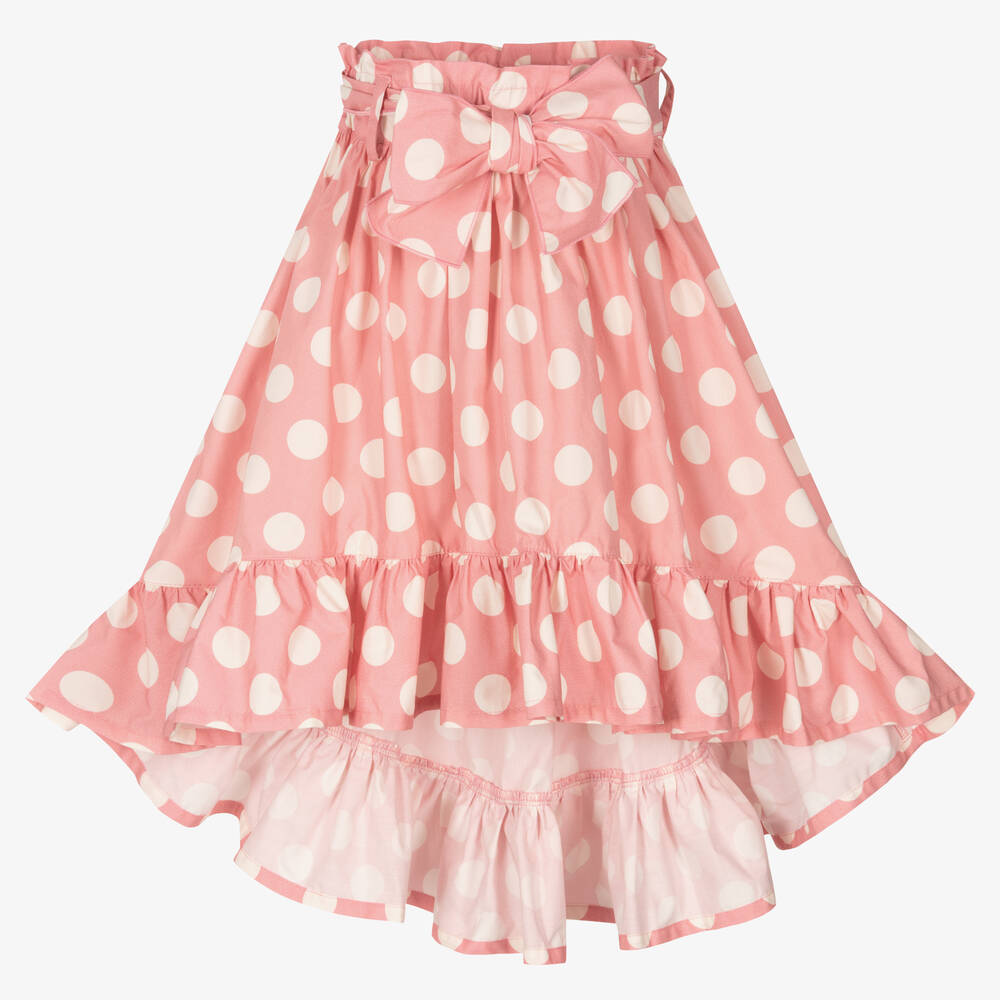 Phi Clothing - Girls Pink Cotton Polka Dot Skirt | Childrensalon