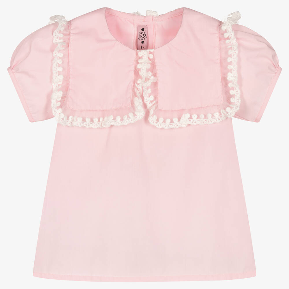 Phi Clothing - Girls Pink Cotton Poplin Blouse | Childrensalon