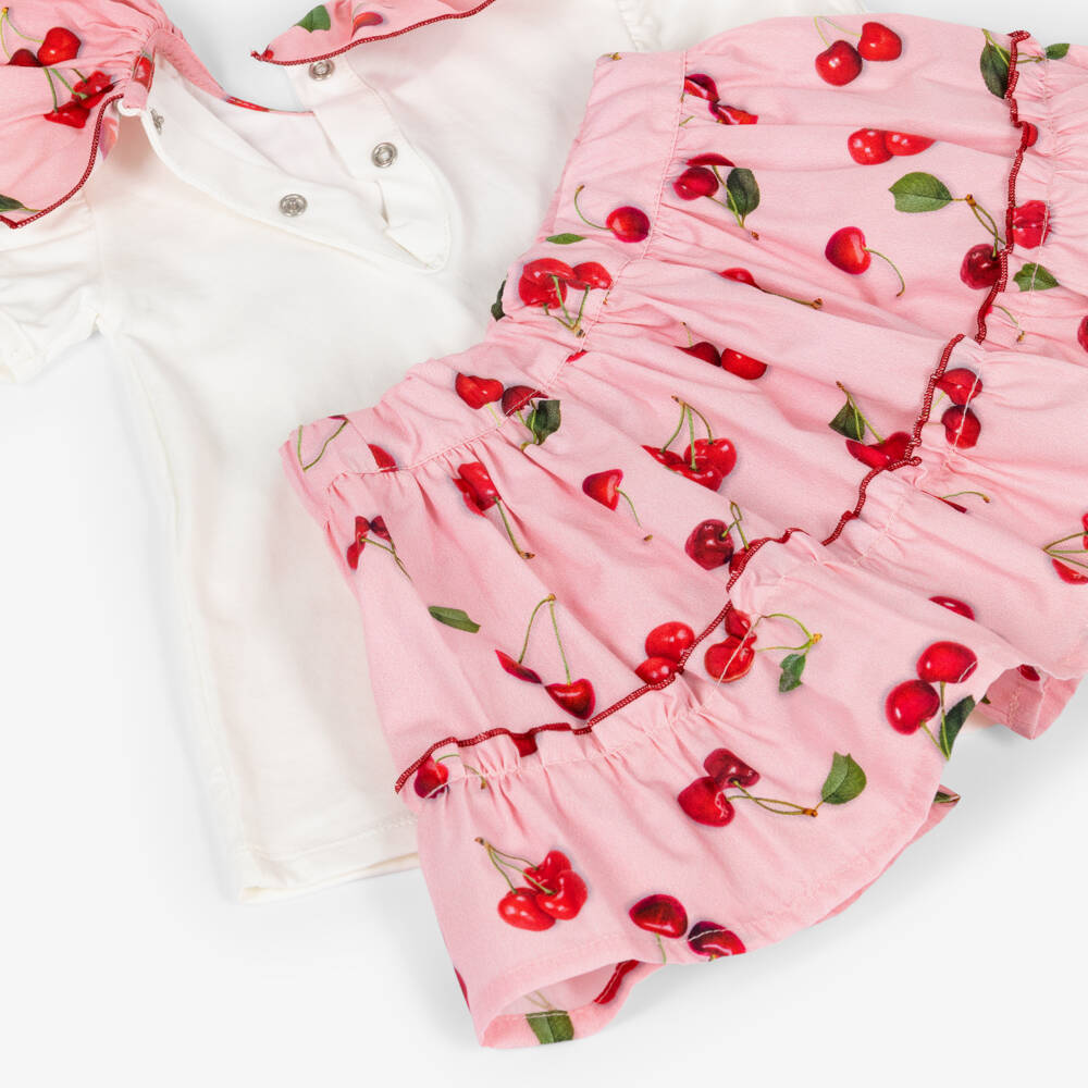 Phi Clothing-Girls Pink Cotton Skirt Set with Red Cherry Print | Childrensalon Outlet