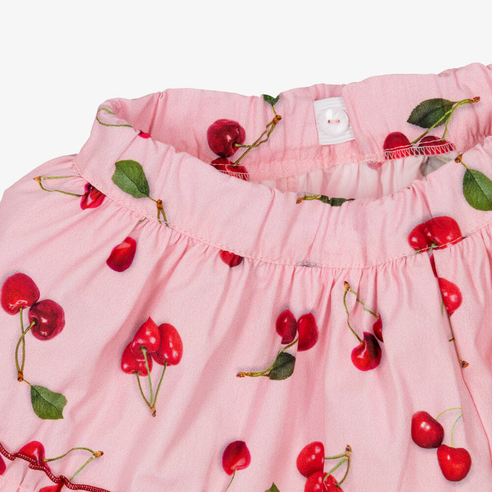 Phi Clothing-Girls Pink Cotton Skirt Set with Red Cherry Print | Childrensalon Outlet