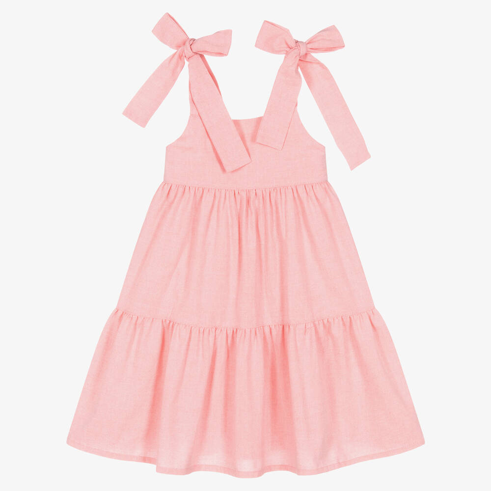 Phi Clothing - Girls Pink Cotton Tiered Dress | Childrensalon