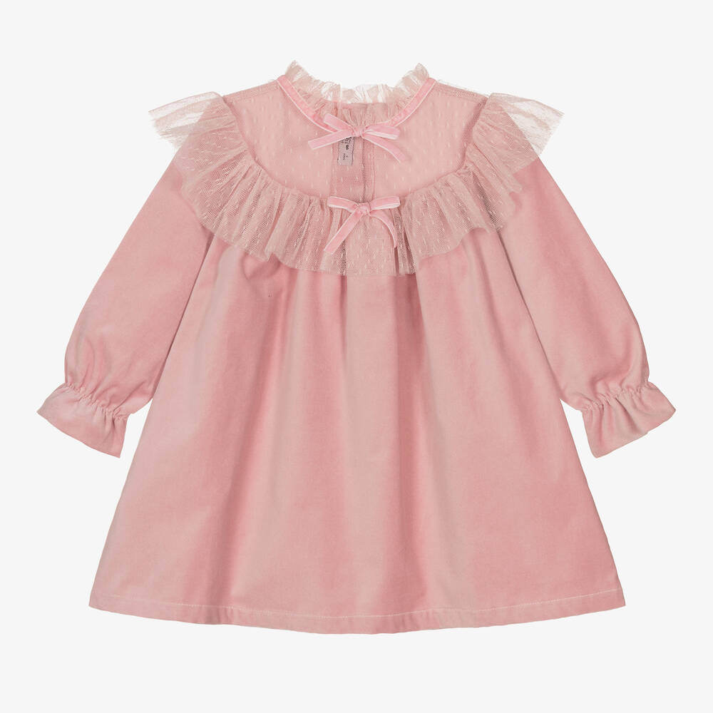 Phi Clothing - Rosa Baumwollsamtkleid für Mädchen | Childrensalon