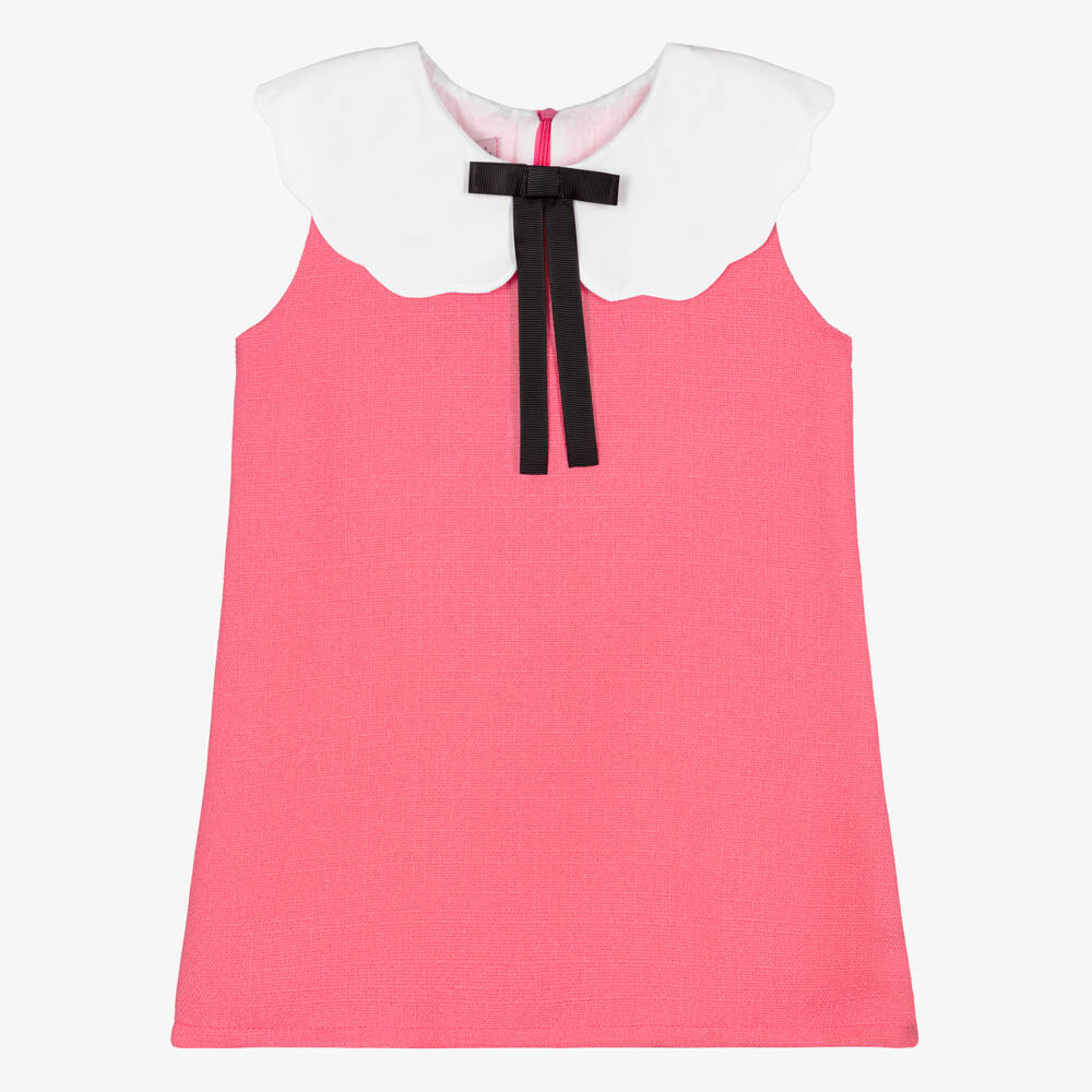 Phi Clothing-Girls Pink Dress with White Collar & Bow | Childrensalon Outlet