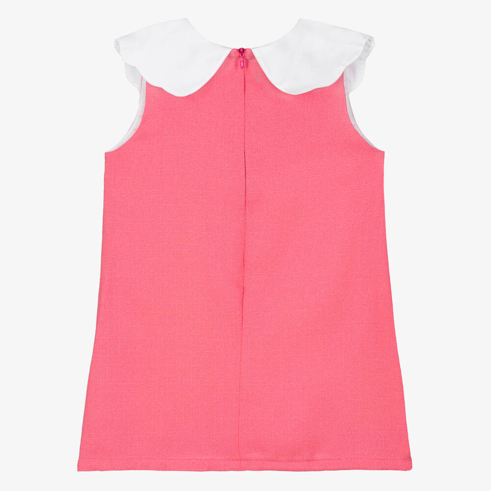 Phi Clothing-Girls Pink Dress with White Collar & Bow | Childrensalon Outlet