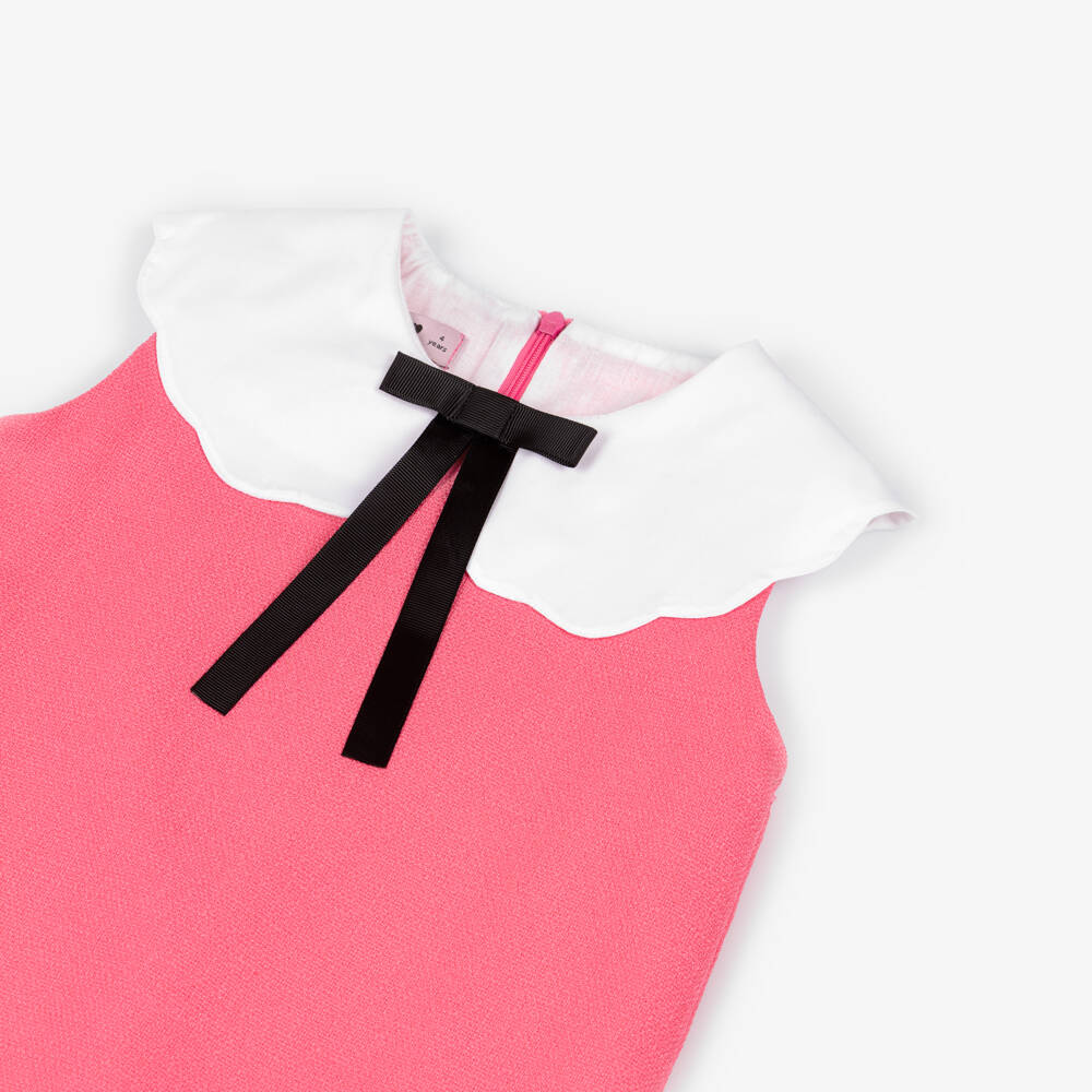 Phi Clothing-Girls Pink Dress with White Collar & Bow | Childrensalon Outlet