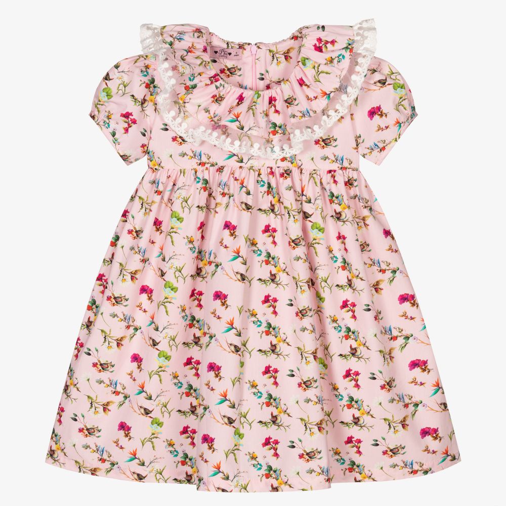Phi Clothing - Розовое хлопковое платье в цветочек для девочек | Childrensalon