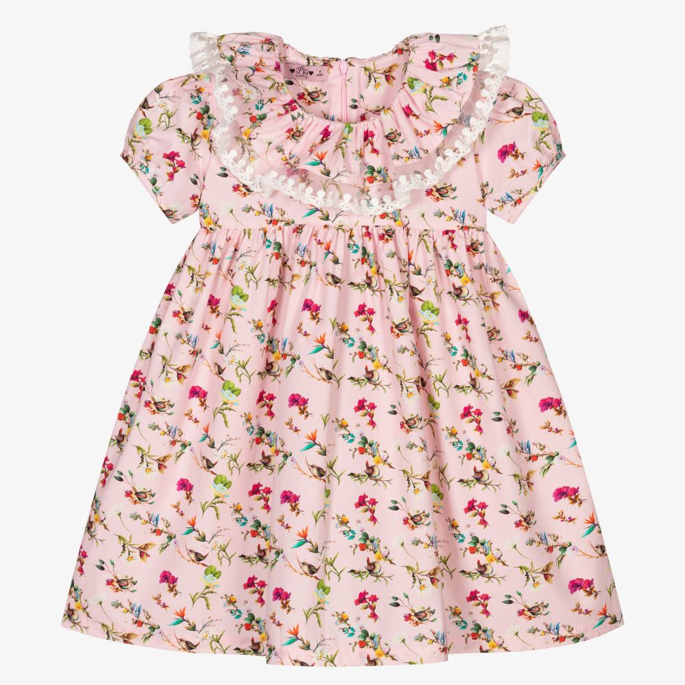 Phi Clothing-Girls Pink Floral Cotton Dress | Childrensalon Outlet