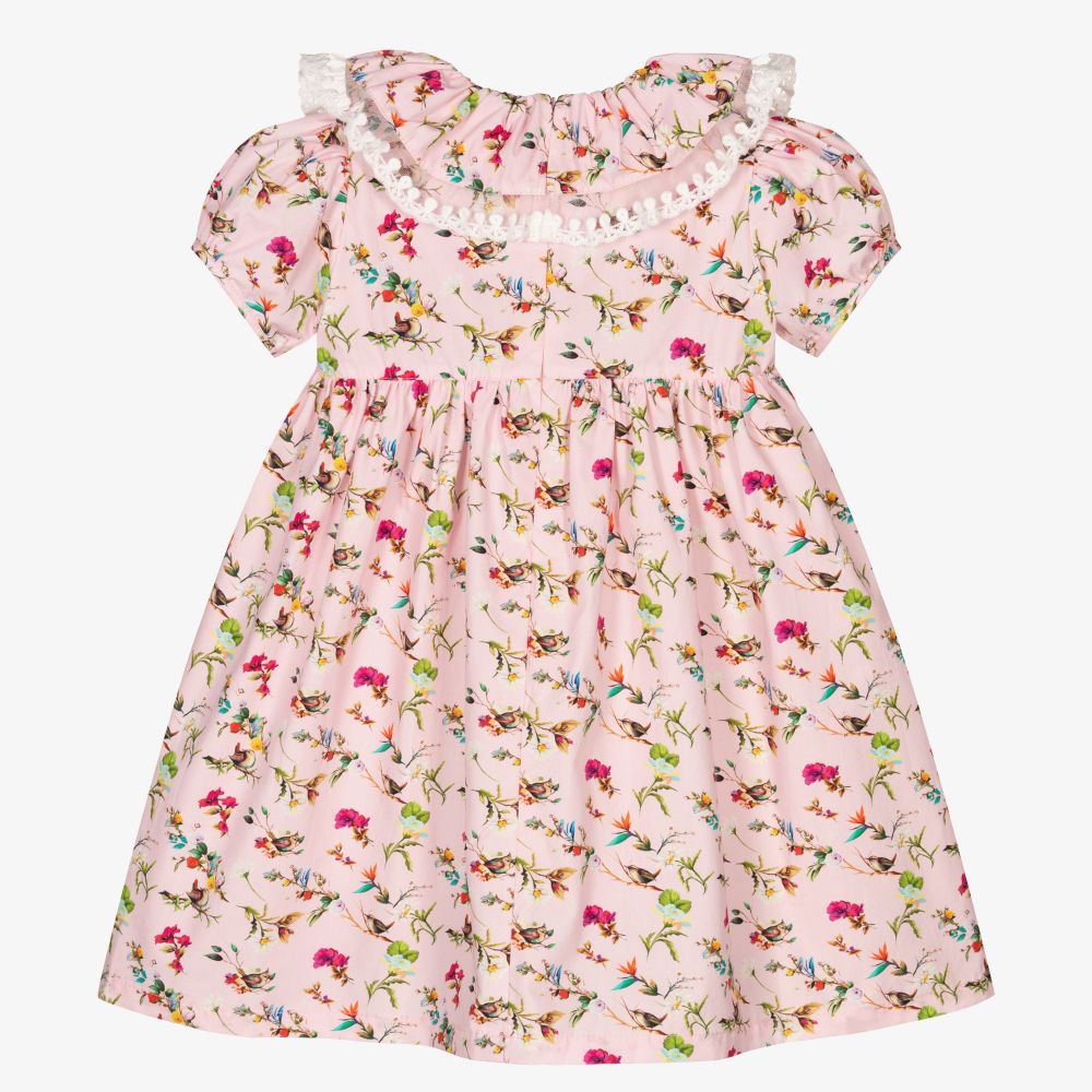 Phi Clothing - Girls Pink Floral Cotton Dress | Childrensalon Outlet