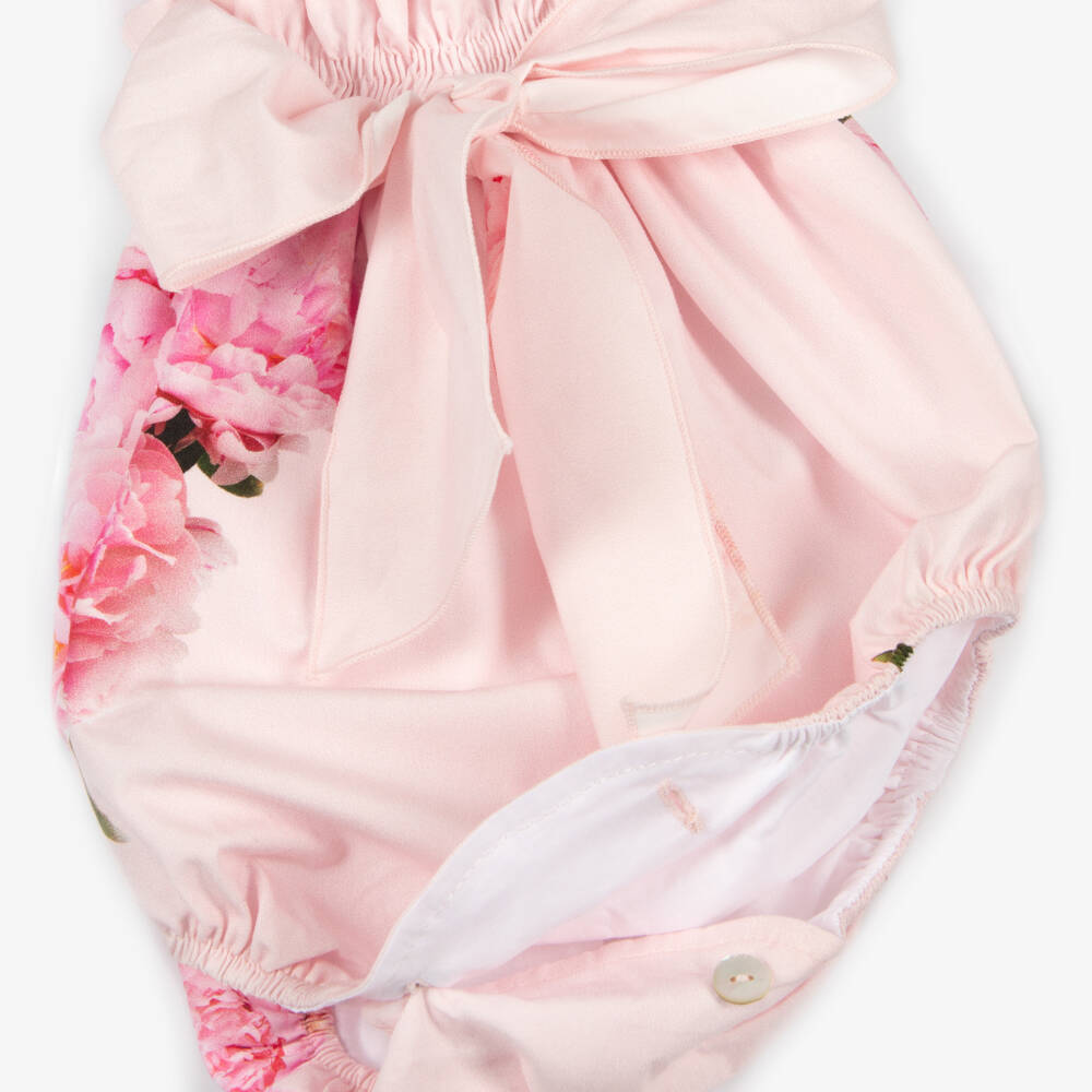 Phi Clothing-Розовый хлопковый ромпер с цветочным узором для девочек | Childrensalon Outlet