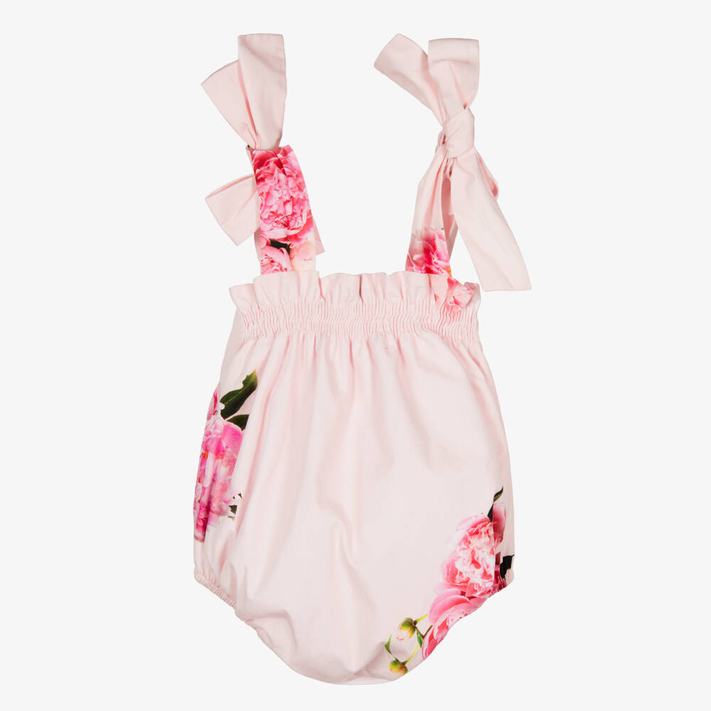 Phi Clothing-Розовый хлопковый ромпер с цветочным узором для девочек | Childrensalon Outlet