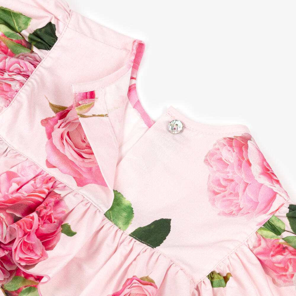 Phi Clothing-Girls Pink Floral Cotton Top & Skirt Set | Childrensalon Outlet