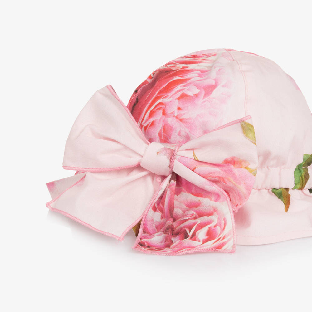 Phi Clothing-Girls Pink Floral Sun Hat with Statement Bow | Childrensalon Outlet