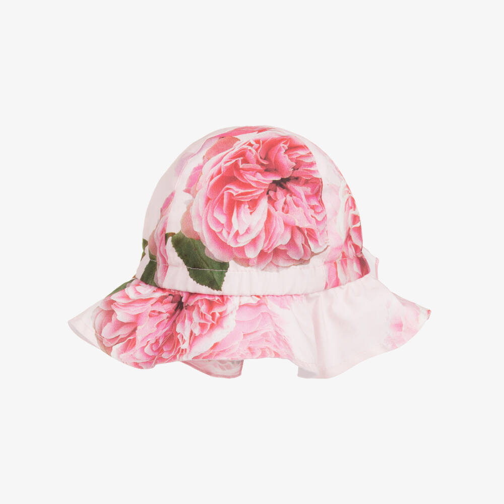 Phi Clothing-Girls Pink Floral Sun Hat with Statement Bow | Childrensalon Outlet