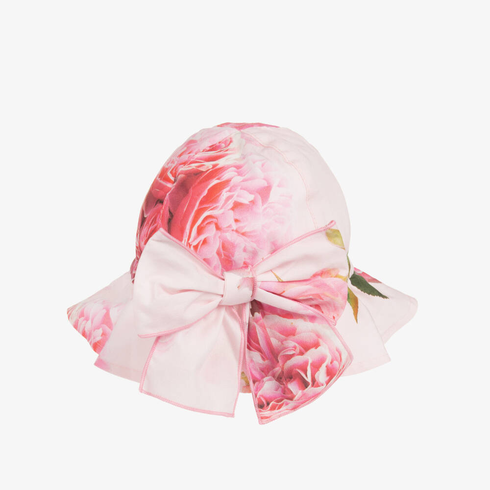 Phi Clothing-Girls Pink Floral Sun Hat with Statement Bow | Childrensalon Outlet