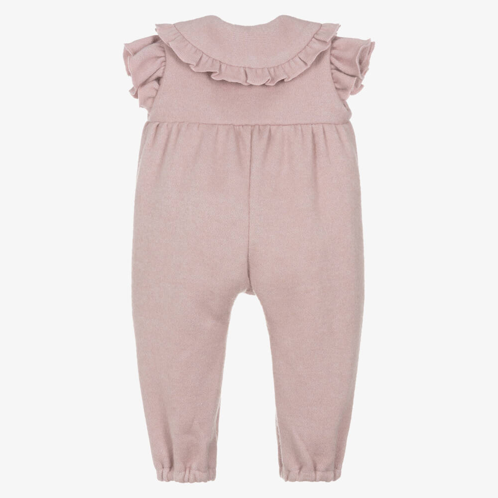 Phi Clothing-Girls Pink Knitted Jumpsuit with Black Velvet Bows | Childrensalon Outlet