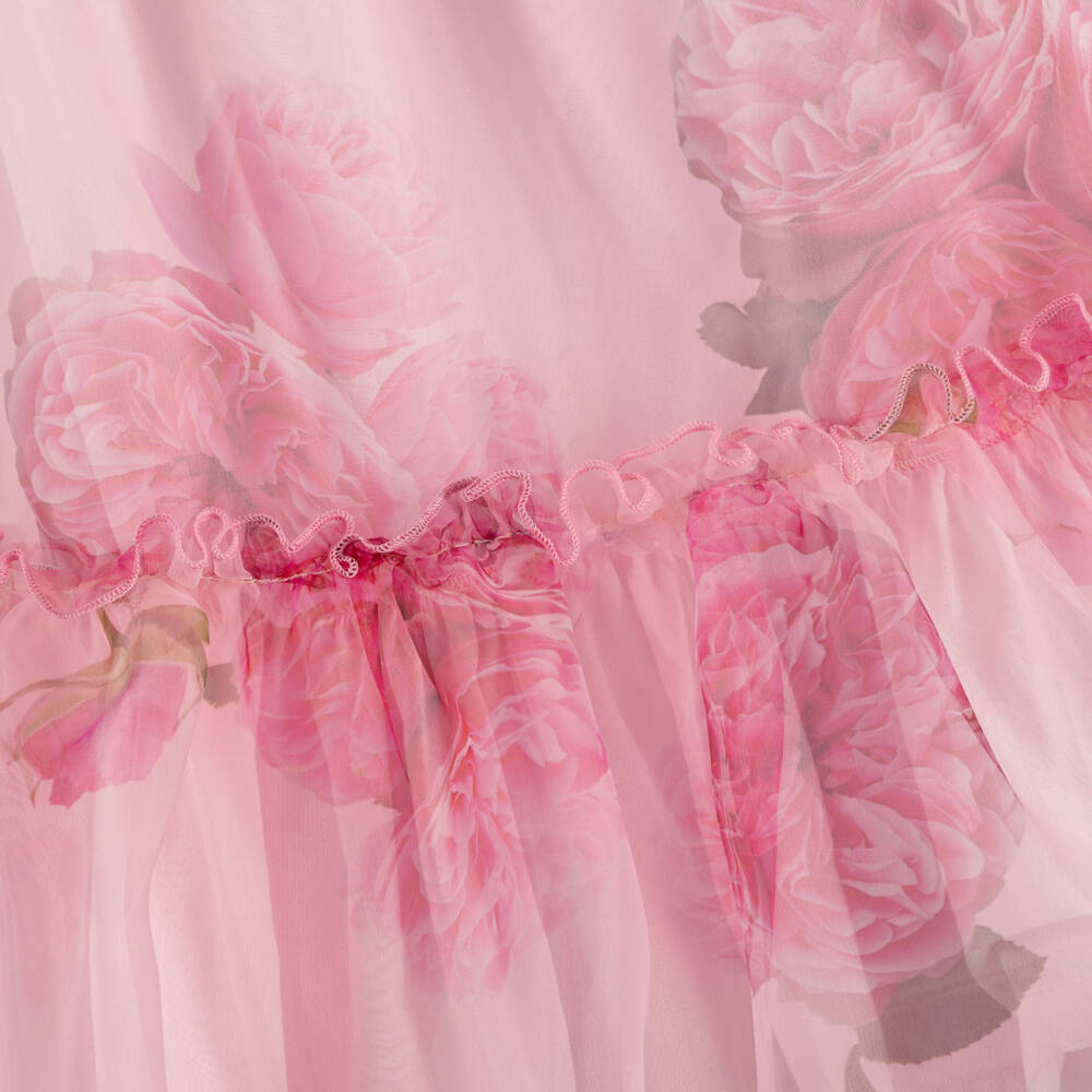 Phi Clothing-Girls Pink Organza Dress with Floral Rose Print | Childrensalon Outlet