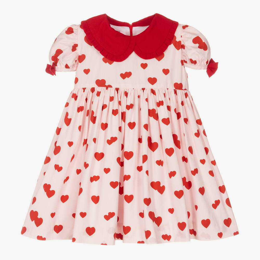 Phi Clothing - Robe coton rose cœurs rouges fille | Childrensalon