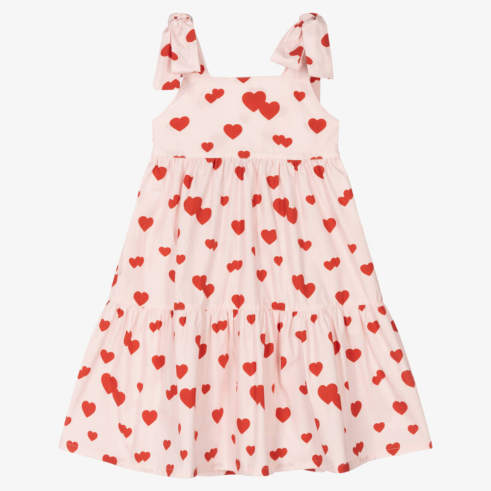 Phi Clothing - Robe rose et rouge en coton à cœurs fille | Childrensalon