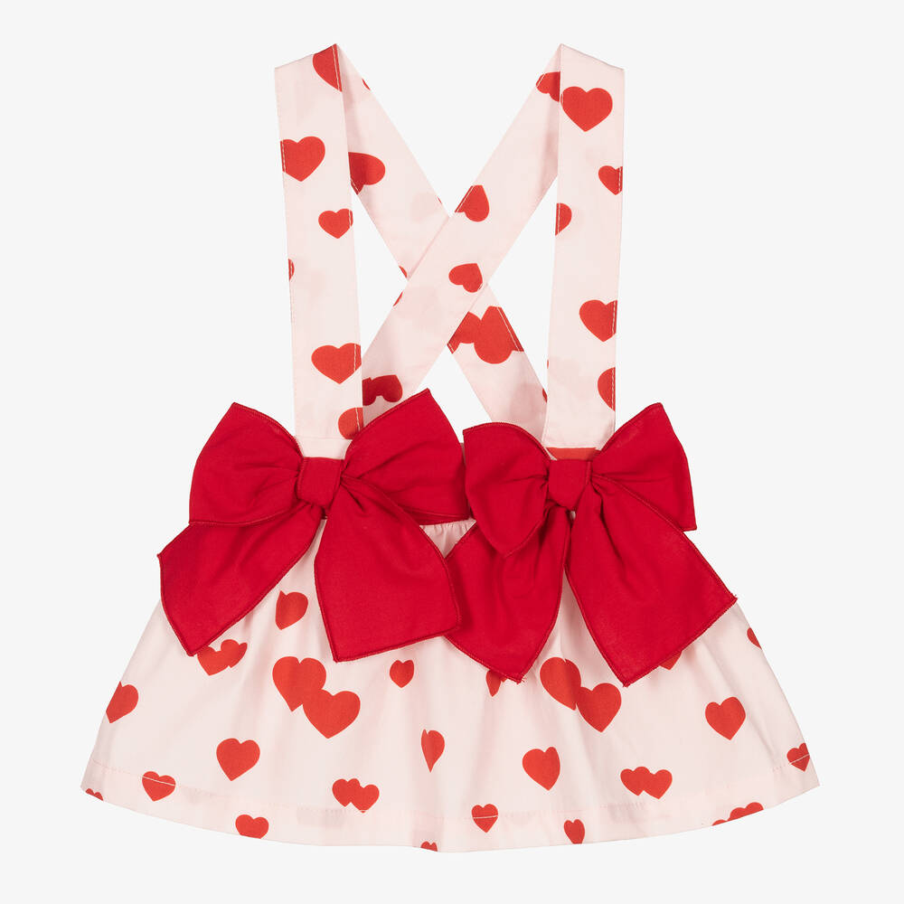 Phi Clothing - Girls Pink & Red Cotton Hearts Skirt | Childrensalon