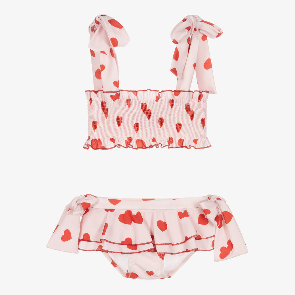 Phi Clothing - Bikini rose et rouge à cœurs fille | Childrensalon