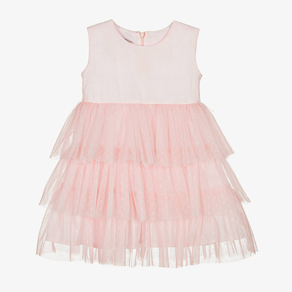 في كلودينغ-فستان تول مزين بكشكش لون زهري | Childrensalon Outlet