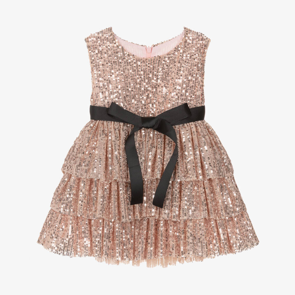 Phi Clothing-Girls Pink Sequinned Tiered Dress | Childrensalon Outlet