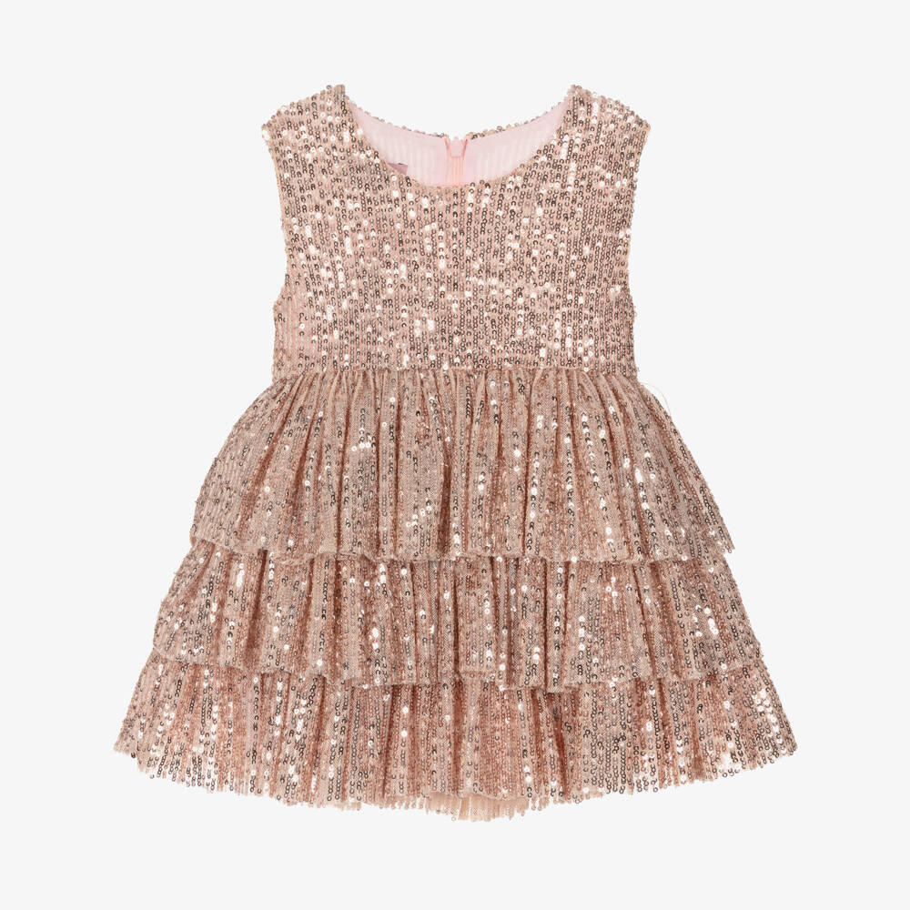 Phi Clothing-Girls Pink Sequinned Tiered Dress | Childrensalon Outlet