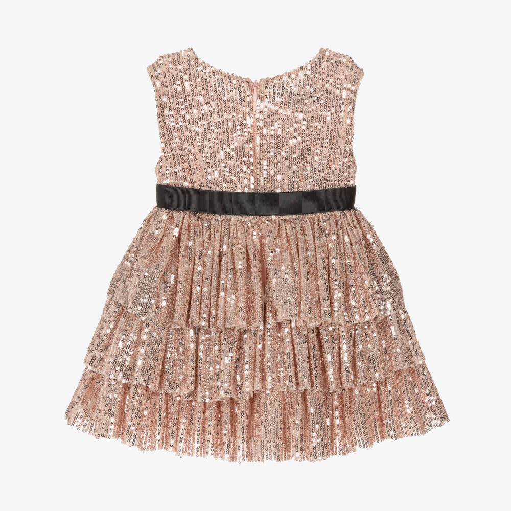 Phi Clothing-Girls Pink Sequinned Tiered Dress | Childrensalon Outlet