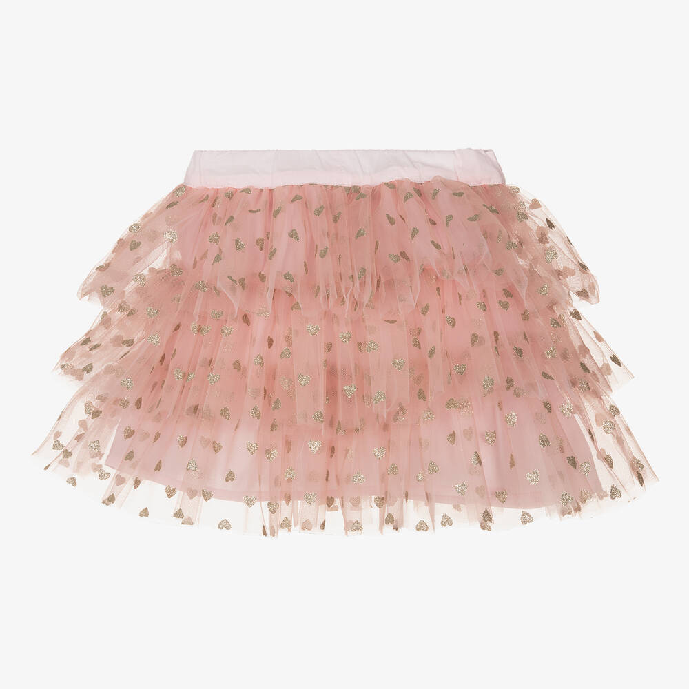 Phi Clothing-Girls Pink Tulle Heart Print Skirt | Childrensalon Outlet