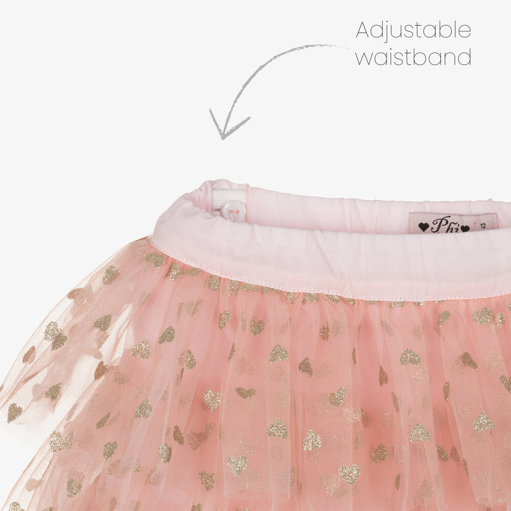 Phi Clothing-Girls Pink Tulle Heart Print Skirt | Childrensalon Outlet