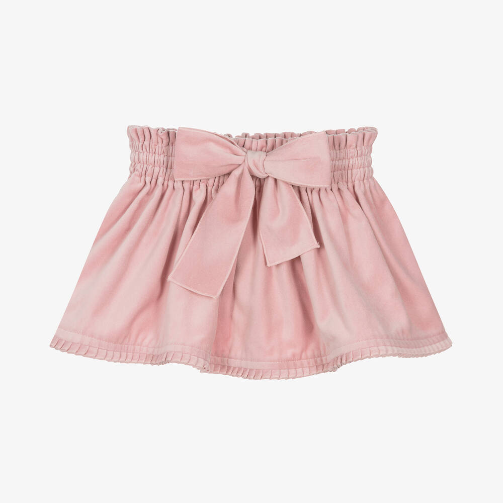 Phi Clothing - Girls Pink Velvet Bow Skirt | Childrensalon