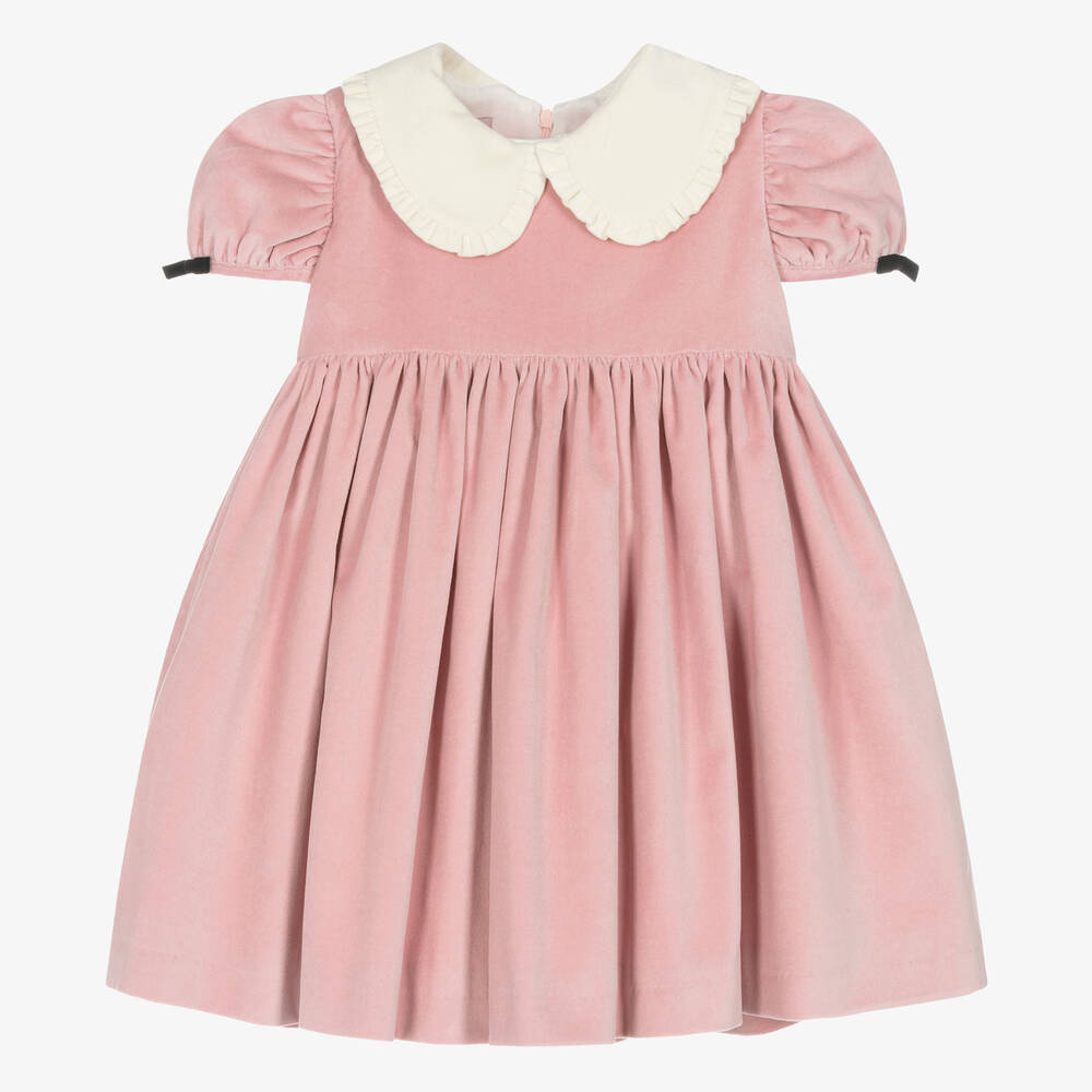 Phi Clothing - Rosa Samt-Kragenkleid für Mädchen | Childrensalon