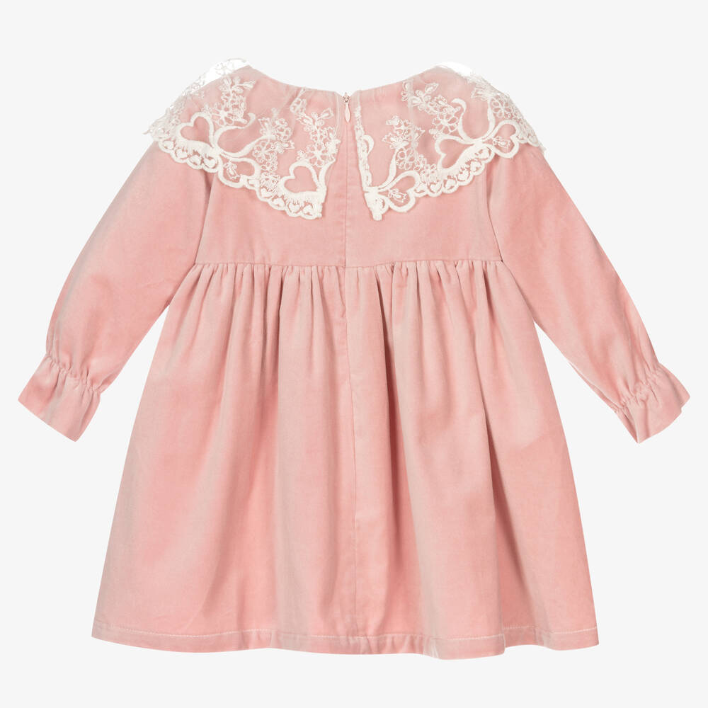 Phi Clothing-Girls Pink Velvet & Lace Dress | Childrensalon Outlet