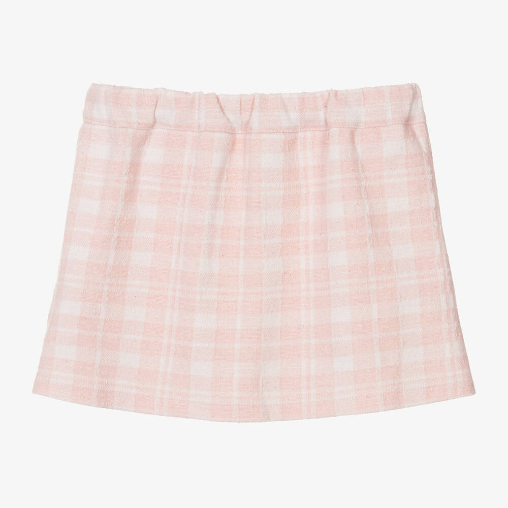 Phi Clothing-Girls Pink & White Check Cotton Skirt | Childrensalon Outlet