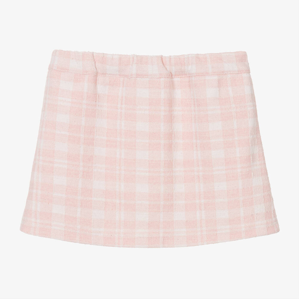 Phi Clothing-تنورة مزيج قطن كاروهات لون زهري وأبيض | Childrensalon Outlet