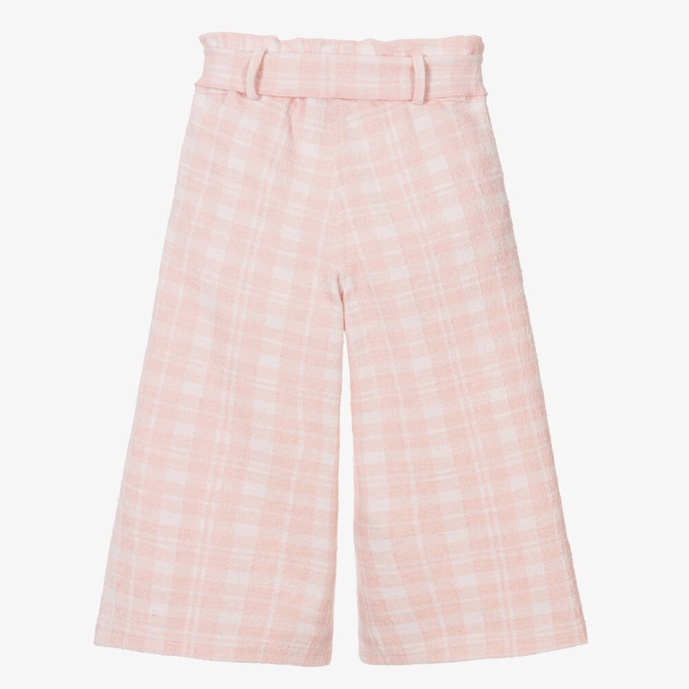 Phi Clothing-Girls Pink & White Check Cotton Trousers | Childrensalon Outlet