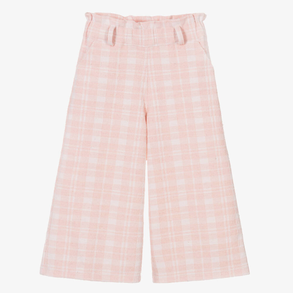 Phi Clothing-Girls Pink & White Check Cotton Trousers | Childrensalon Outlet