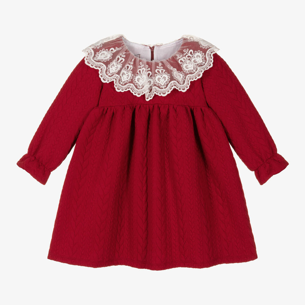 Phi Clothing - Girls Red Cable Knit Jersey Dress | Childrensalon